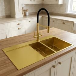 Ausmann Claridge 3-Wege Küchenarmatur mit flexiblem Auslauf und gefiltertem Wasser – Gold - 1208970504